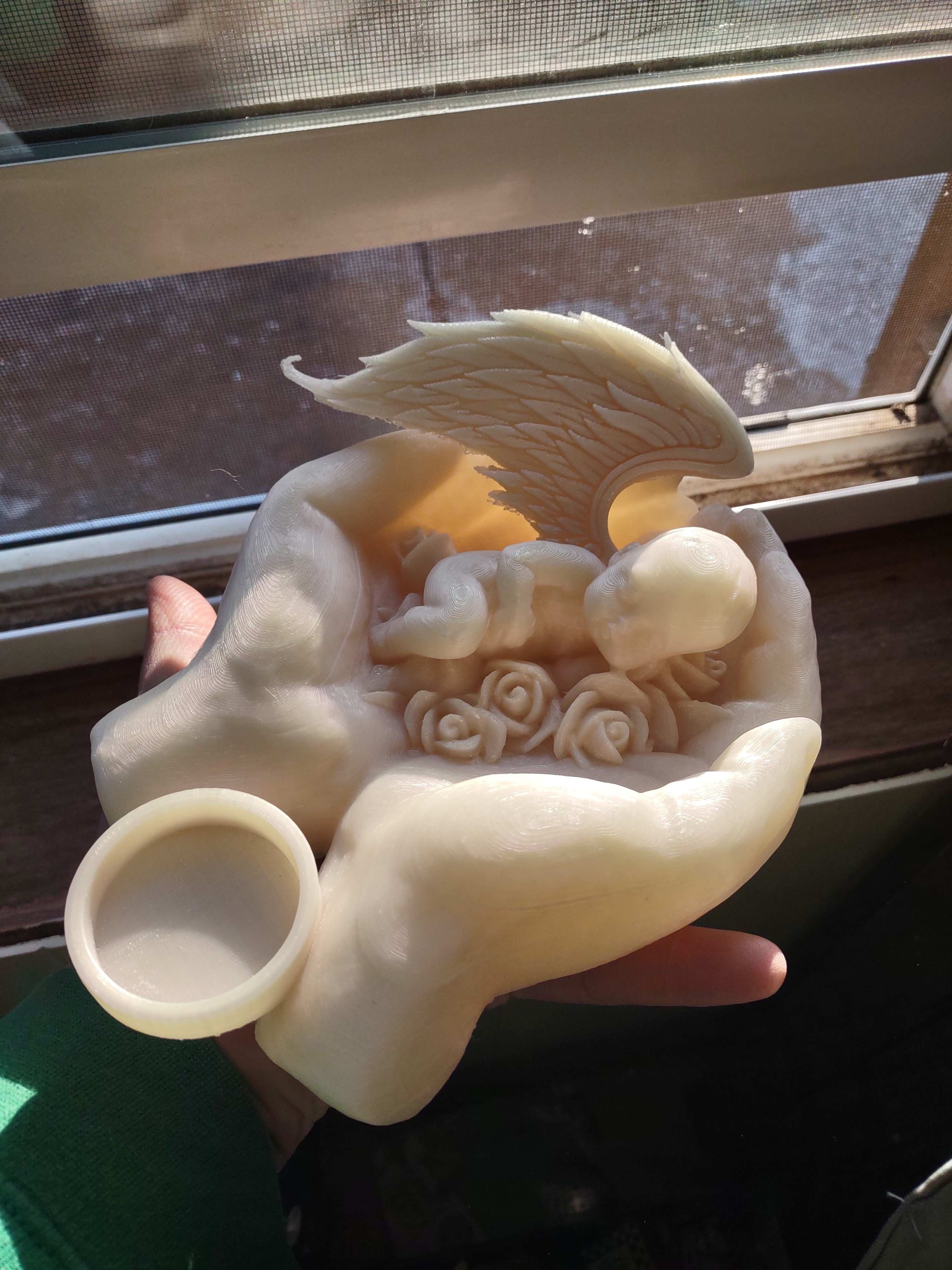 Large Hand holding Baby Angel tea Light